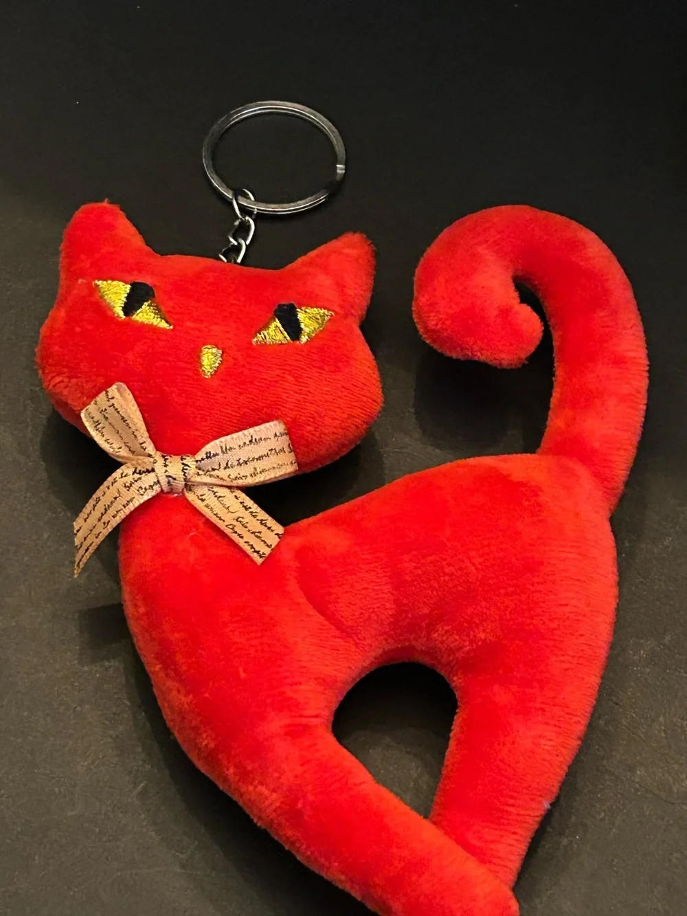 Plush Cat 🐈‍⬛ Bag Charm Keychain Card Holder with Yellow Eyes and Orange Bow